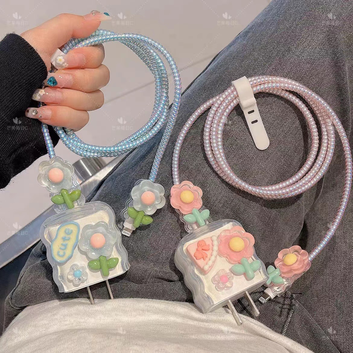 清新可爱透明花朵兔子树脂配件diy手机壳充电器保护套配件批发详情7