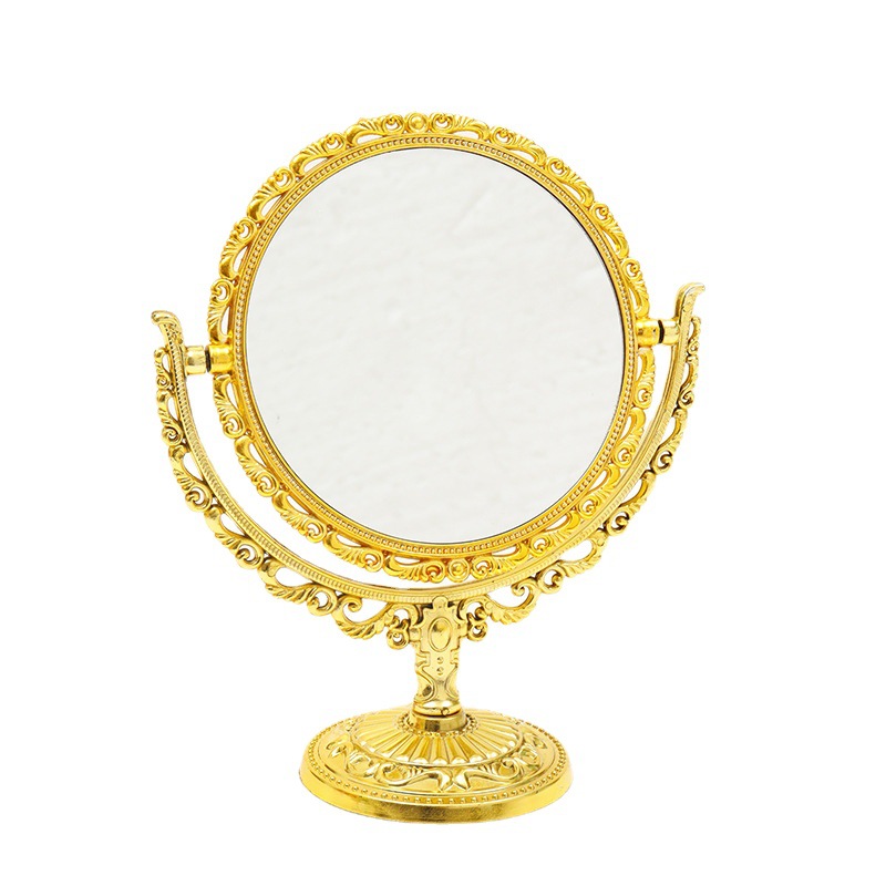 Factory direct sales round golden makeup mirror, European classical style princess makeup mirror, large desktop mirror Item Picture