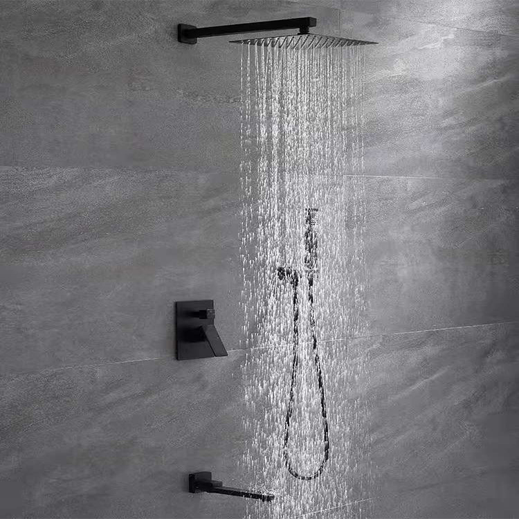 A complete set of all-copper black wall-mounted recessed shower heads, a new smart home constant temperature system details Picture