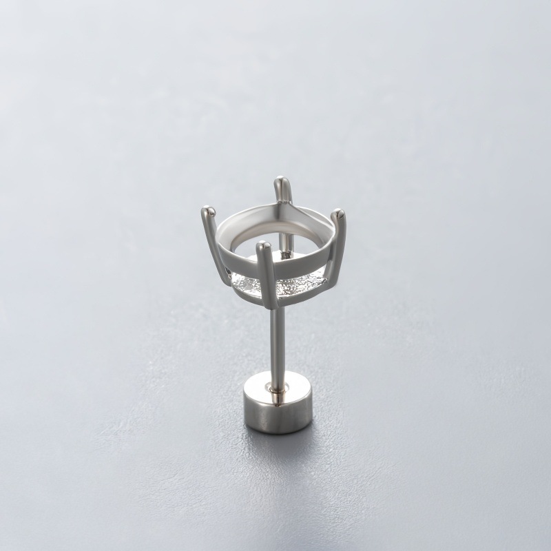 New fashionable ear stud jewelry: Titanium steel empty stand, unique screw ear stud, white zirconium ear stud, Huazi ear stud empty stand details Picture
