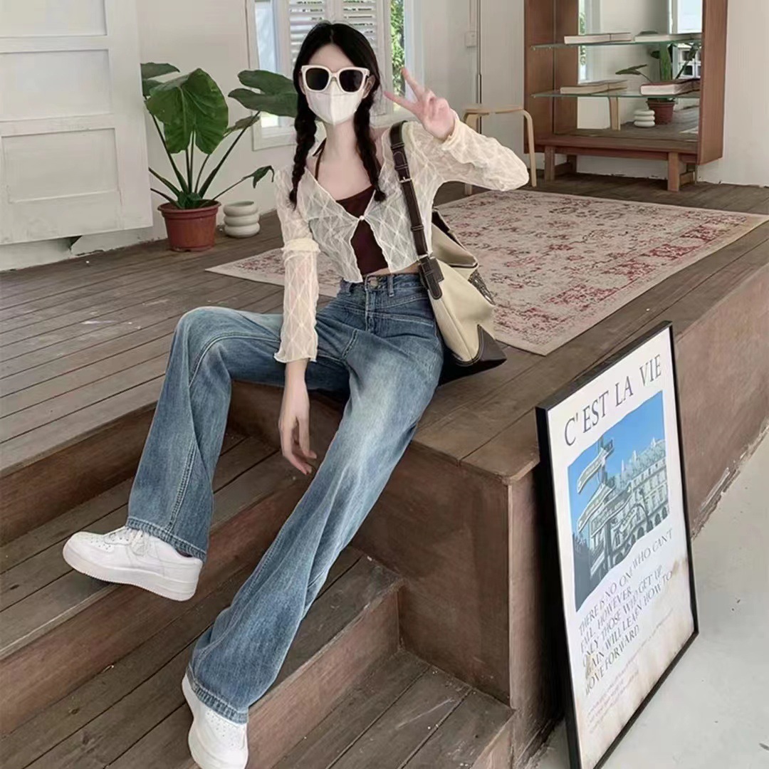 Summer New Fashion Wide Leg High Waist Jeans High Stretch Thin Cover Meat Wide Leg Pants Women's Pants Drop Mopping Pants