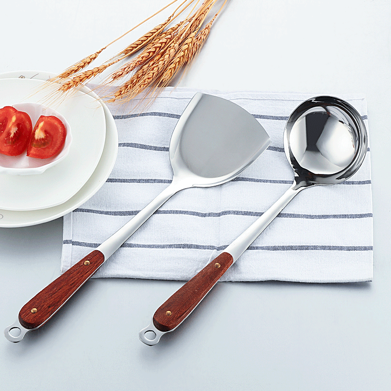 厨房不锈钢锅铲漏勺厨具套装家用木柄大漏勺炒菜铲子烹饪汤勺批发