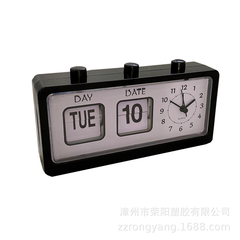 Black manual page-turning calendar alarm clock, digital clock, calendar clock, table clock, square creative and versatile alarm clock Application Scenario