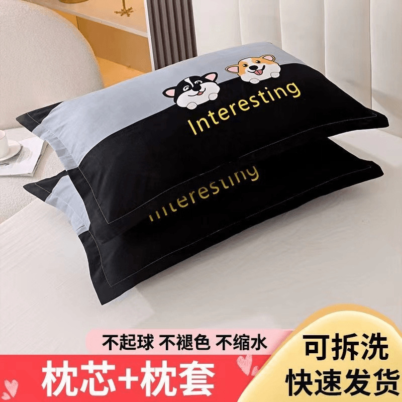 Class A pillow, home neck protection, pure cotton pillow core, hotel dormitory high pillow, non-collapsing pillowcase, cartoon couple set pillow Specification image