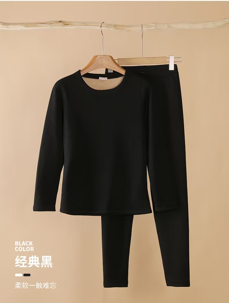 冬季加绒加厚纯色保暖套装男女火山岩中老年圆领内衣秋衣秋裤打底详情31