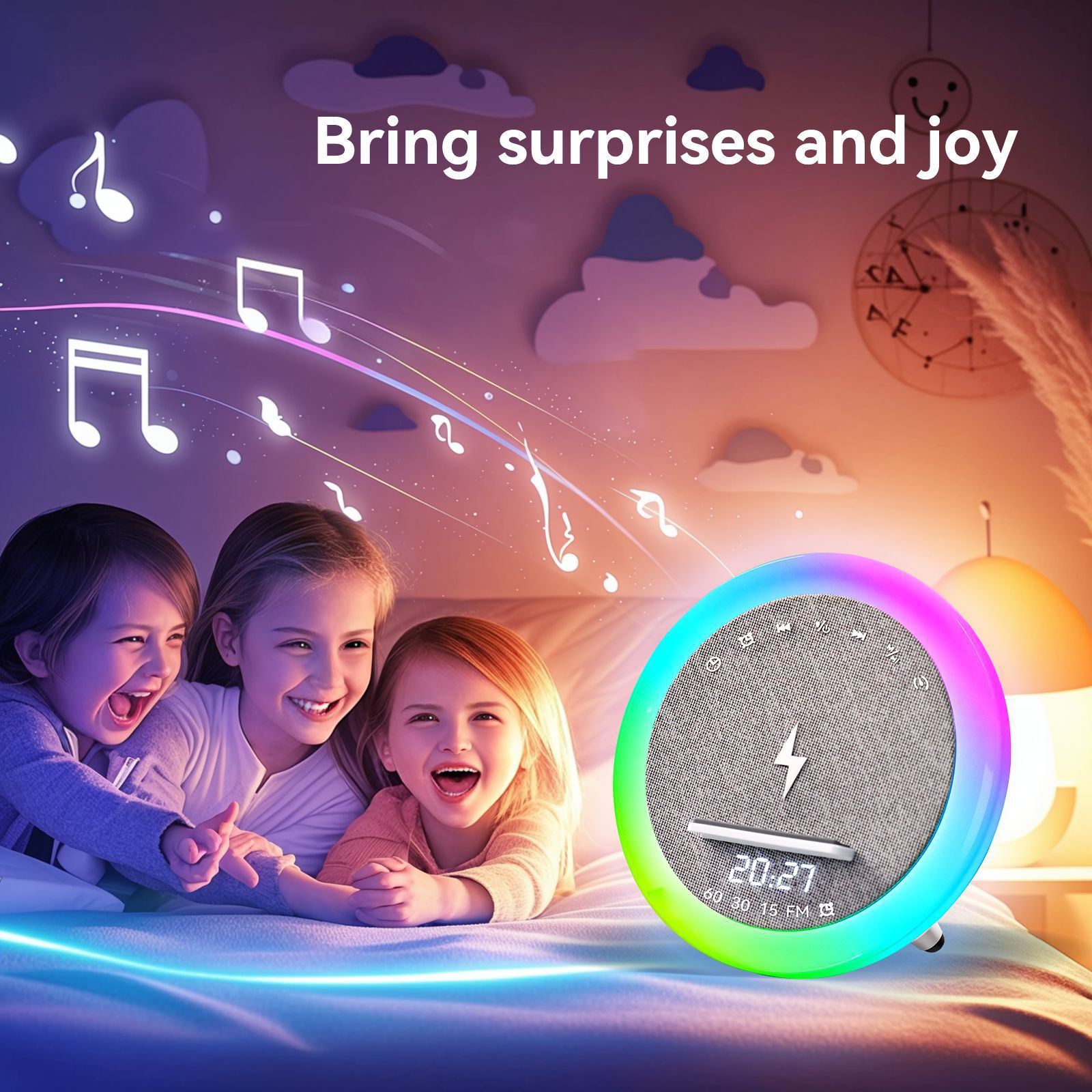 577 White Noise Bluetooth speaker, cross-border LED color light, clock alarm, timer, bedside wireless charging, desktop small speaker pic 7