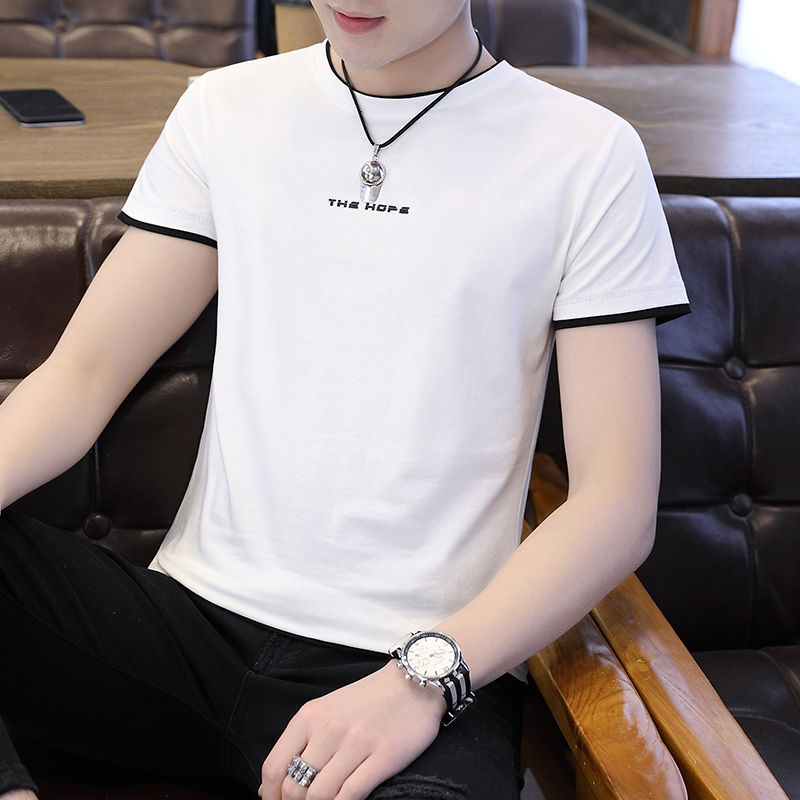 Pure cotton summer white top, men's short-sleeved shirt, round-neck Korean-style men's clothing, trendy T-shirt, half-sleeve T-shirt Specification image