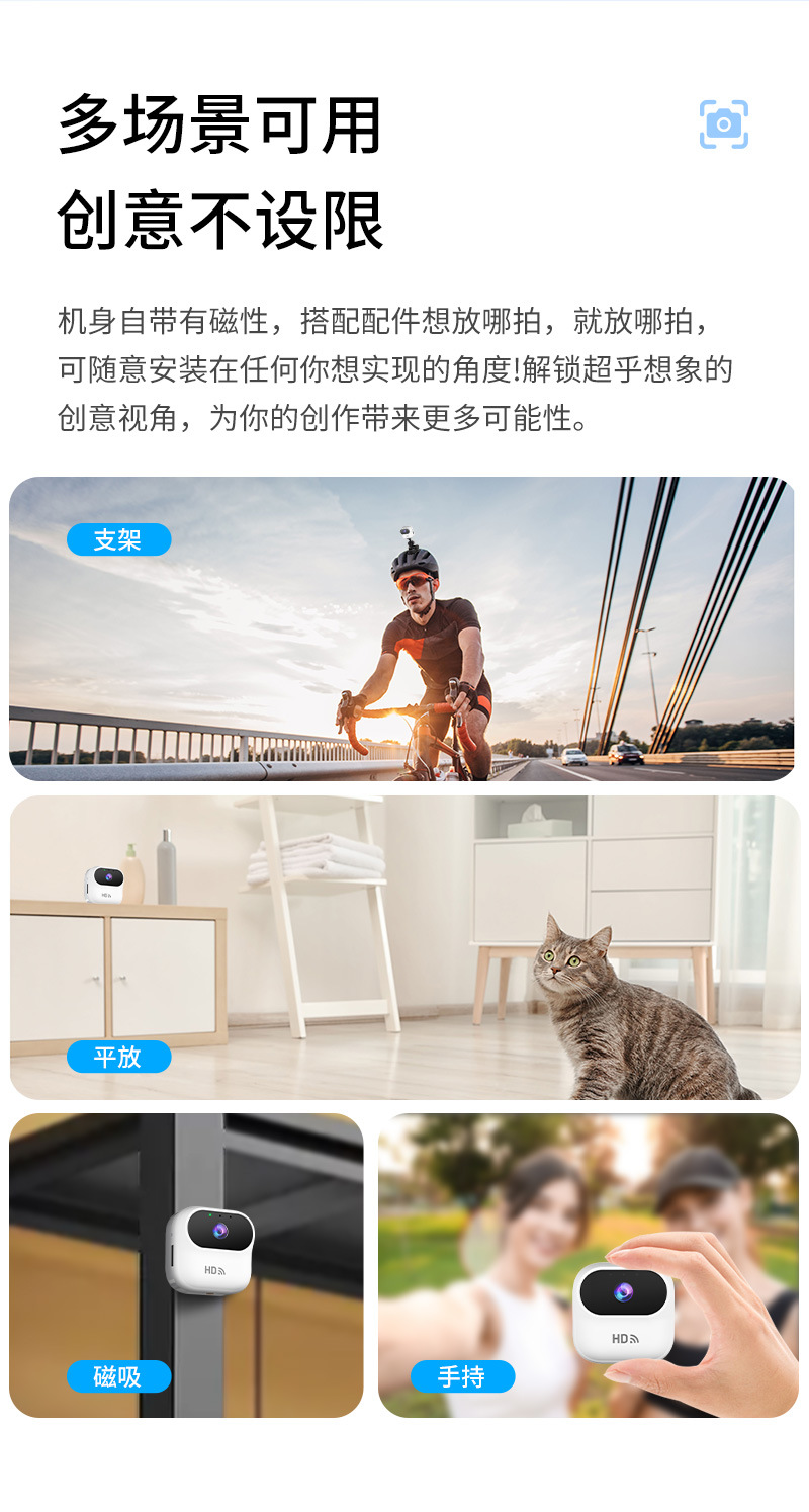 New cross-border camera A8 pet camera, high-definition wifi monitoring, cycling pocket head-mounted camera factory pic 9