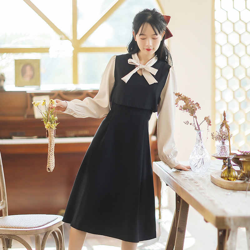 One-piece consignment women's clothing 2023 Autumn/Winter new retro sweet patchwork dress, youthful lady dress ME6203 Application Scenario