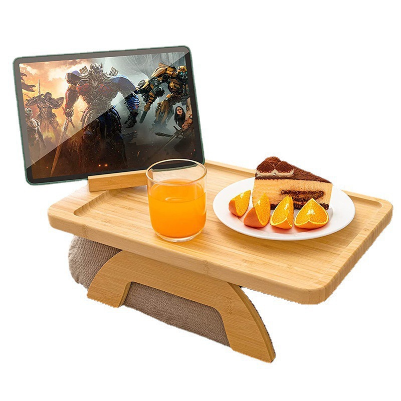 Wooden lazy sofa tray food inventory, heart-shaped rotating tray with mobile phone and tablet stand, wooden foldable tray Item Picture