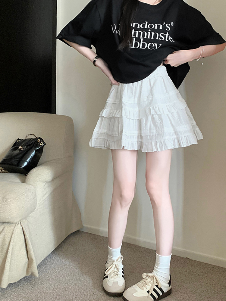 Cotton Ballet-Style White Lotus Leaf Border Skirt Women Small Cake Pompadour Skirt A-Line Skirt Specification drawing