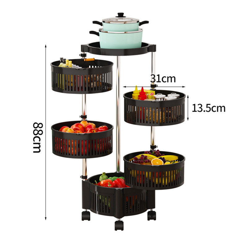 Circular Rotating Storage Rack Multi-Layer Free Installation Pot Storage Rack Kitchen Free Installation Of Fruit And Vegetable Basket details Picture