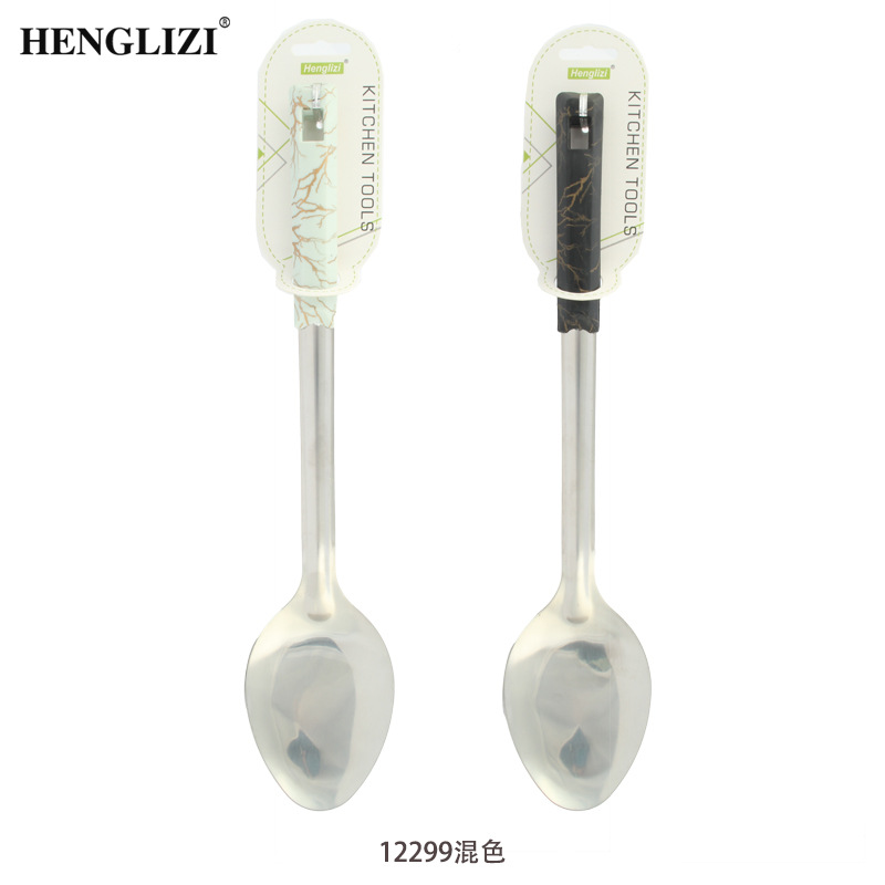 Cross-border household stainless steel spatulas, soup spoons, frying spatulas, strainers, non-stick pans, gold wire, black and white handles, kitchen utensils Item Picture