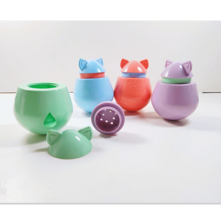 Pet toy ABS cat head non-toppling doll, leaky food dispenser, cat intelligence and fun leaky food dispenser, non-toppling doll pet toy details Picture