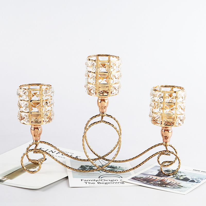 Amazon Retro Candlelight Dinner Props Nordic Romantic Crystal Candlestick Decoration Light Luxury American Three-Head Candle Stand full figure