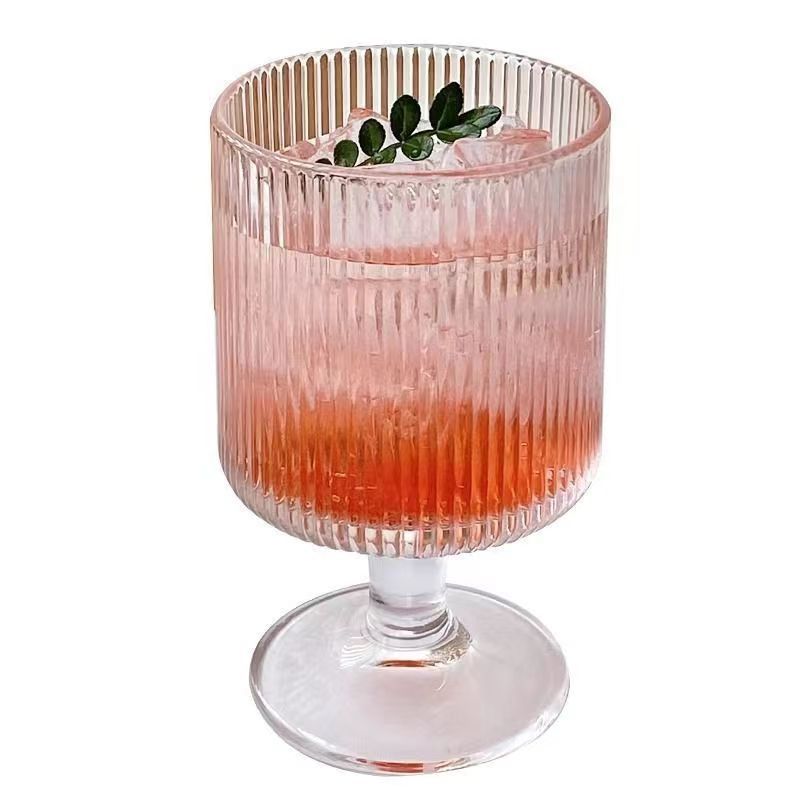 Cross-border high-appearance-level vertical striped dessert glass cups, light luxury European cocktails, ice cream, popsicles, juice tall glasses Item Picture