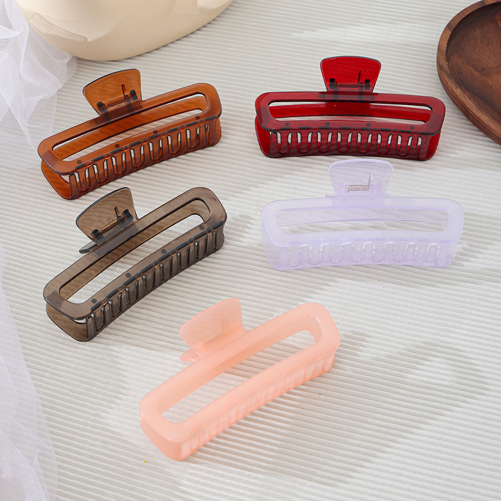 Wholesale of new high-gloss hollowed-out square large hair clips, elegant transparent hairpins, fashionable and simple hair clips and headwear Specification image