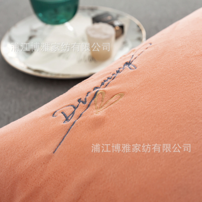 Newly upgraded AB panel dual design, high grammage baby fleece warm embroidered pillowcase, solid color pillowcase wholesale details Picture