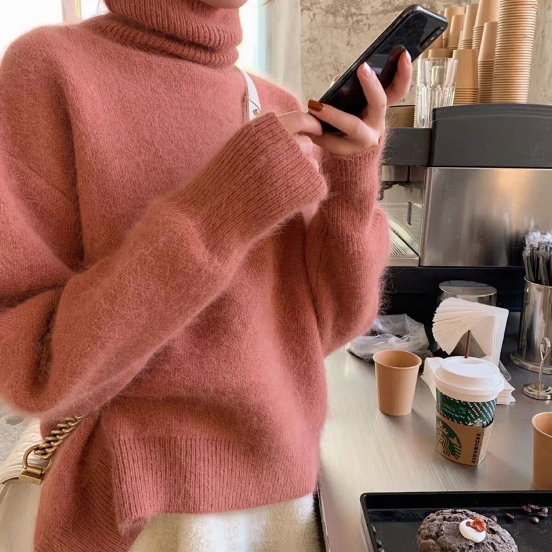 White Turtleneck Mink Fuzz Coat Female Winter Thickened 2023 New Foreign Relaxed Lazy Wind With A Base Shirt Specification drawing