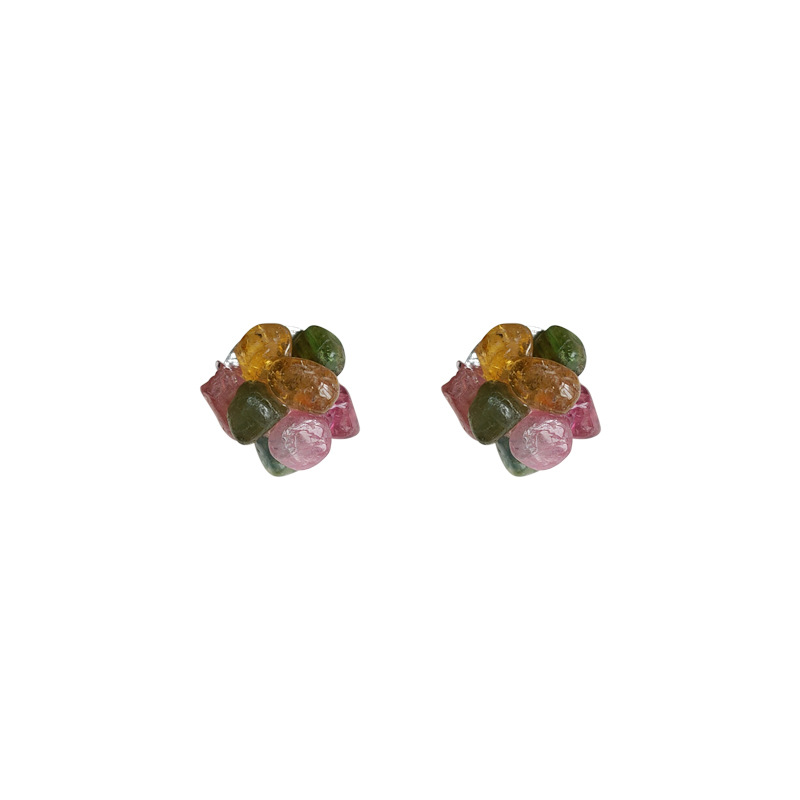 Natural tourmaline! 925 Silver Needle Forest Style Simple and Fresh Mini Version Sweet Stud Earrings Factory Earrings Item Picture