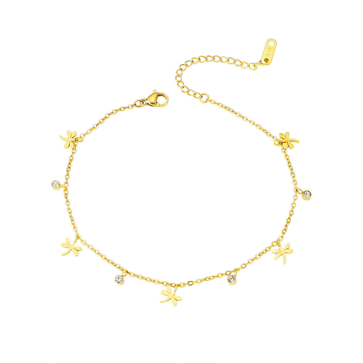European and American Amazon dragonfly short tassel zircon pendant anklets, stainless steel ankle chains, fashionable and trendy women's accessories Item Picture