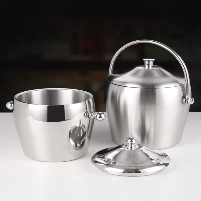 Thickened stainless steel ice bucket, double-layer champagne bucket, red wine chilled beer ice cube bucket, KTV bar equipment ice wine bucket Specification image