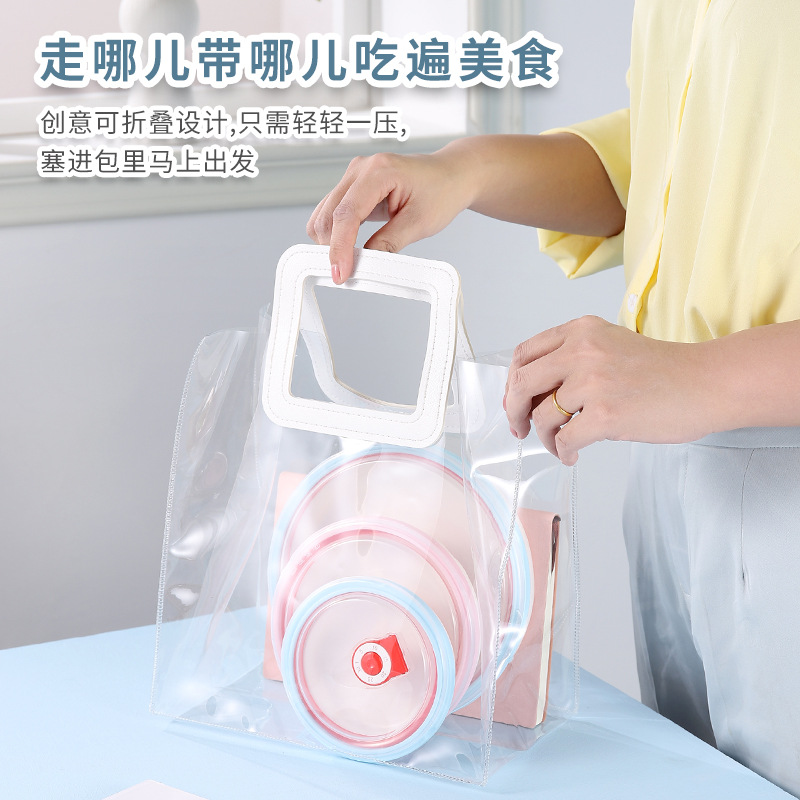 折叠碗户外硅/微波炉便当盒/伸缩碗泡面碗白底实物图
