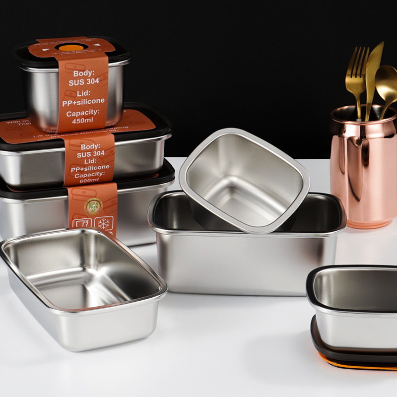304 stainless steel lunch box, rectangular sealed preservation box, refrigerator refrigeration storage box, lunch box, outdoor details Picture
