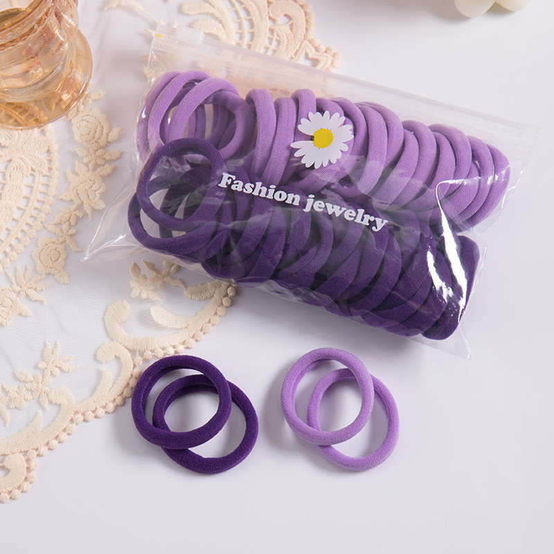 收纳袋装双拼色韩版简约学生毛巾圈发绳发圈无接缝批发高弹力头绳细节图
