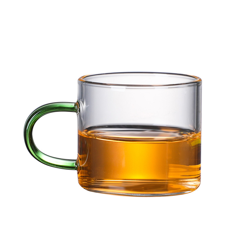 High borosilicate glass tea cups, master cups, heat-resistant transparent thickened tasting cups, small colored handle tea bowls, Gongfu tea sets Item Picture
