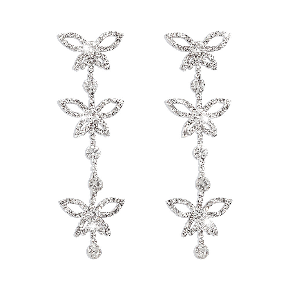 European and American cross-border butterfly tassel earrings, sparkling rhinestones, fashionable and beautiful diamond-encrusted chain earrings, claw chain welded accessories Item Picture