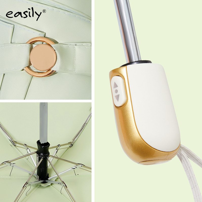 easily drop shipping four-fold automatic umbrella, color plastic UV protection sunshade umbrella, ladies' flat umbrella, all-weather umbrella Item Picture