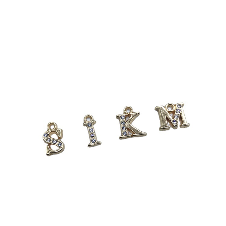 DIY jewelry accessories: Alloy diamond inlaid kc gold white K, 26 pieces, set of English letter pendants in stock for wholesale Specification image