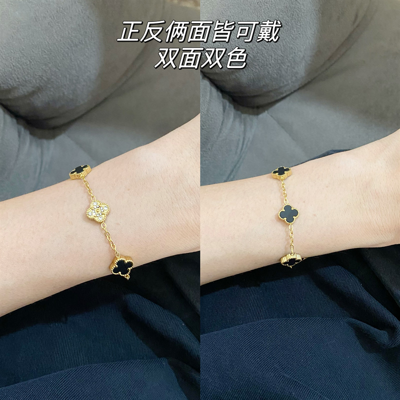 钛钢不掉色满钻四叶草手链女五花闪钻in高级感手饰简约小香风手链