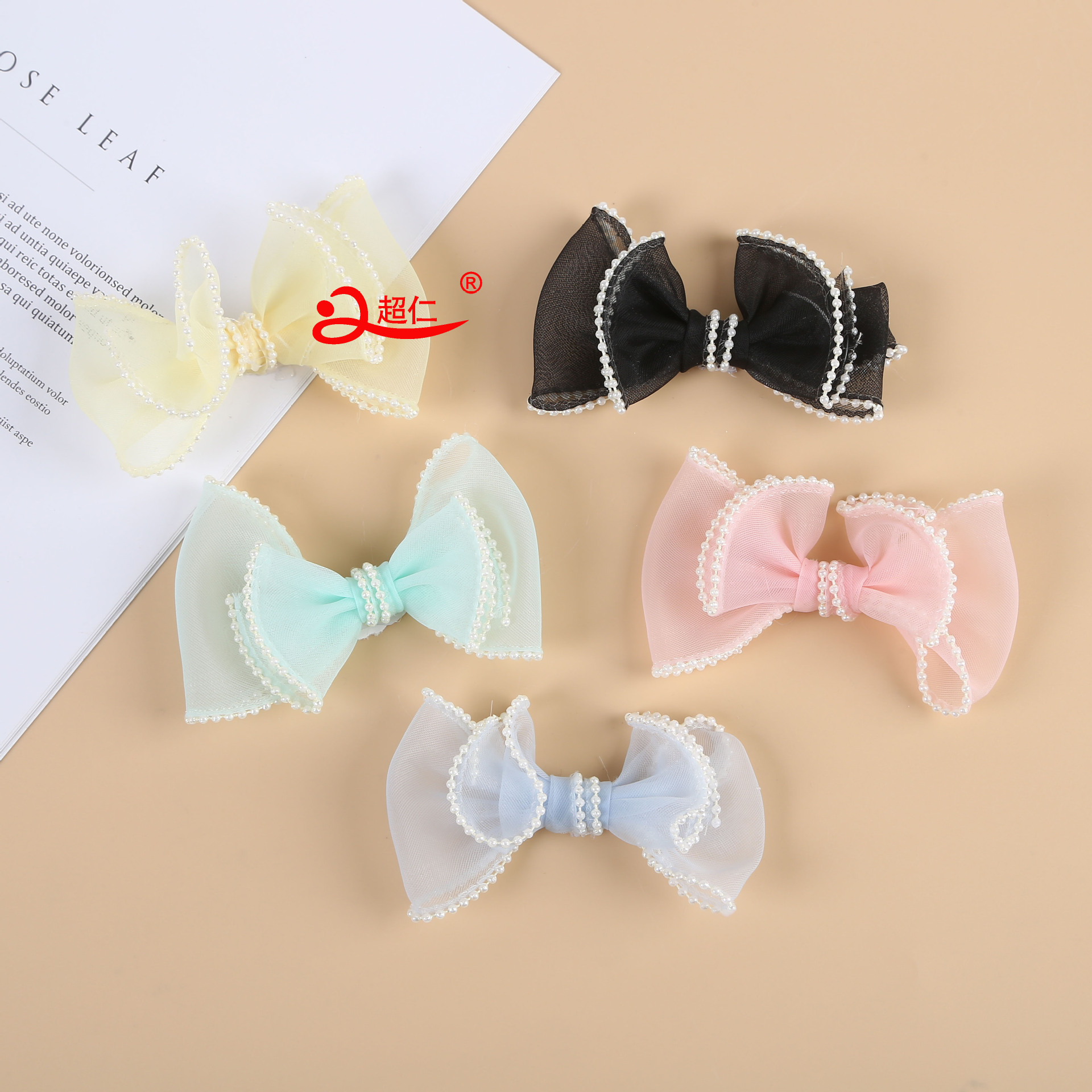 Handmade Bows Japanese And Korean Style Hair Accessories Gift Clothing Accessories New Mesh Lace Pearl Bows Can Be Produced details Picture