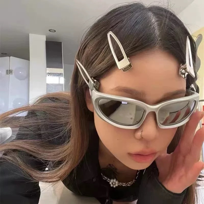2023潮男辣妹高级感银色墨镜Y2K方形凹造型街头炫酷防紫外线夏日