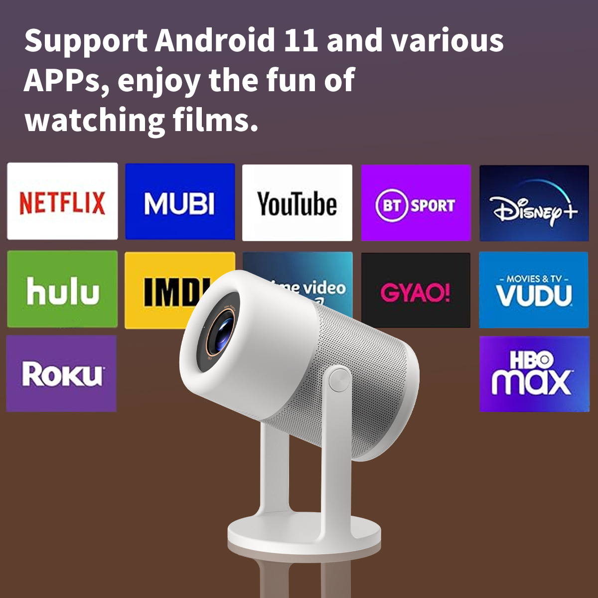 J1 Mini Projector shown in hand for size comparison with smartphone