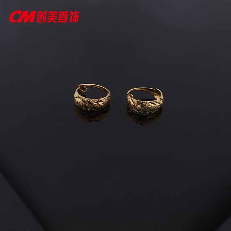 Chuangmei Jewelry 24K gold-plated round matte striped plain ear loops and ear buckles, cold and high-end Japanese and Korean style earrings for women details Picture