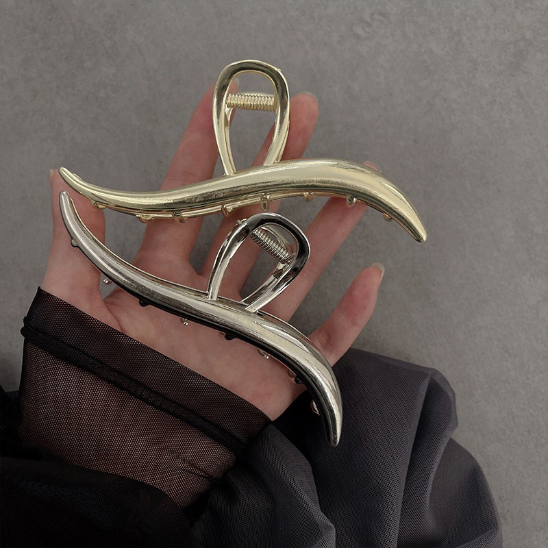 Silver Metal Hair Clip Back Head Hair Amount Of Large Pan Hair Grab Clip Advanced Sense Shark Clip Korean Hair Decoration Woman Specification drawing