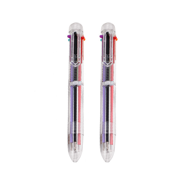Creative transparent 6-color ballpoint pens, cute student stationery, multi-color pens, oil pens, and direct sales from the manufacturer of colored ballpoint pens Item Picture