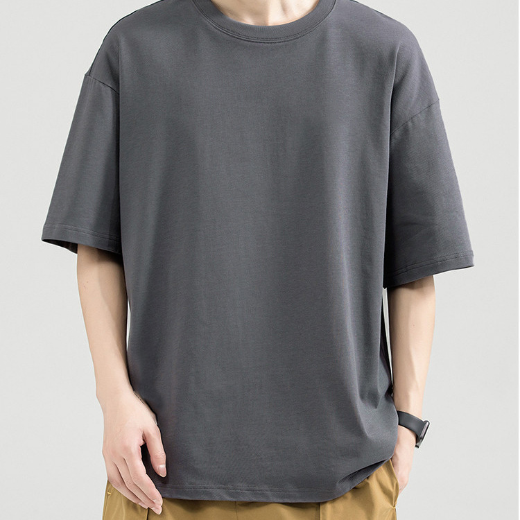Summer 230g heavy pure cotton half-sleeved T-shirt men's top solid color trendy brand loose base layer short-sleeved women's wholesale Specification image