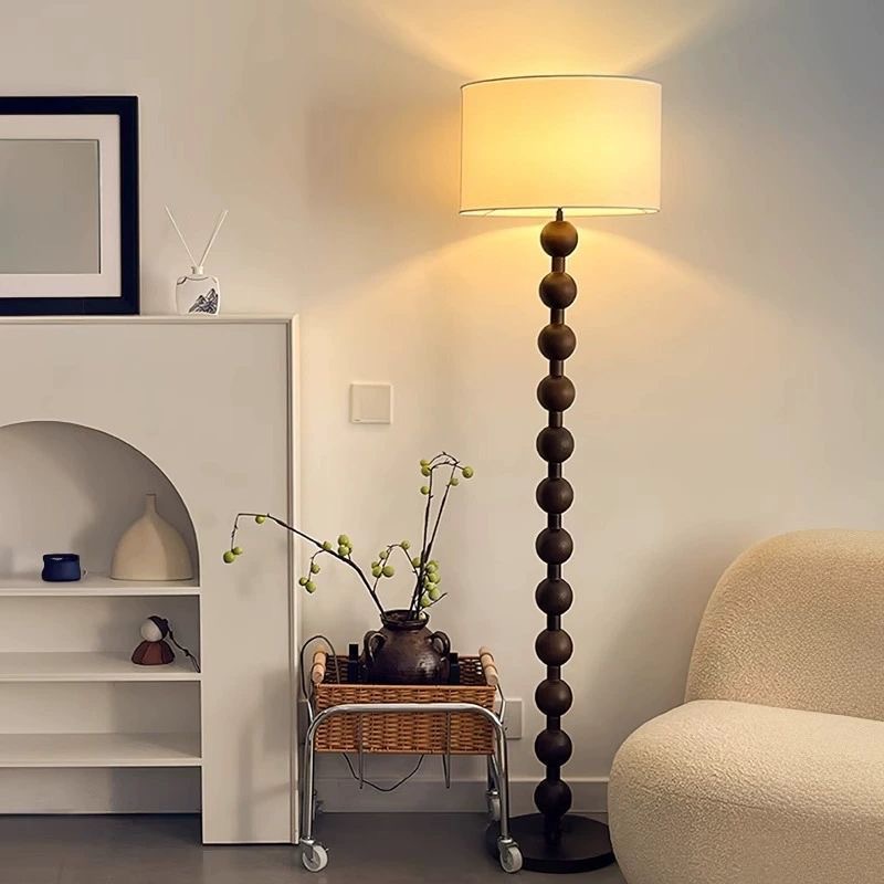 American retro-style floor lamp, walnut wood color fabric sofa lamp, and mid-style solid wood atmosphere standing lamp Specification image