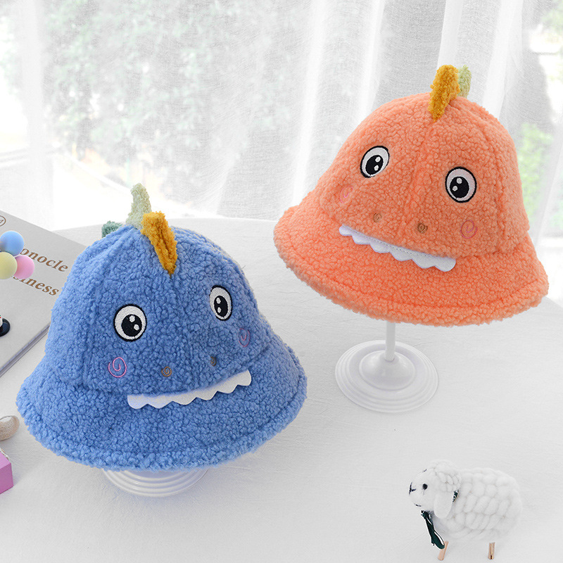 Versión coreana lindo dibujo animado dinosaurio invierno niños sombrero bufanda una mujer invierno caliente cuello bebé pescador sombrero Item Picture
