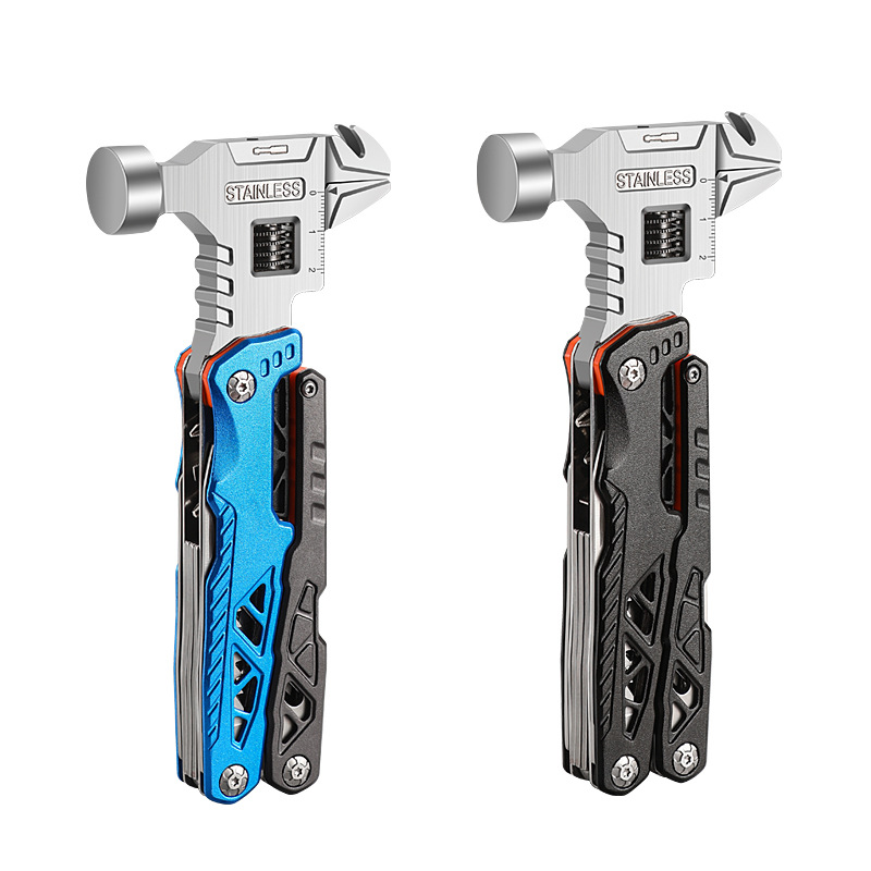 Outdoor camping multi-functional round head hammer, stainless steel folding hammer, pliers, emergency vehicle-mounted combination integrated tool hammer Item Picture