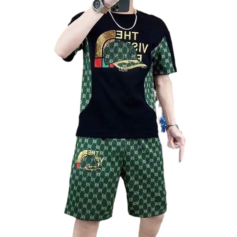 European men's summer short-sleeved T-shirt casual set, a trendy brand 2024 new men's shorts set for matching Item Picture