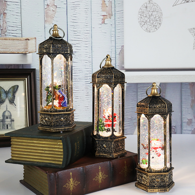 Cross-border new Christmas decorations: Snowflake hexagonal wind lanterns, Christmas micro-landscape illuminated night lights, Christmas gifts details Picture