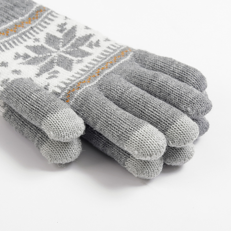 Adult warm gloves for autumn and winter, women's jacquard knitted touch screen with fleece and thickened cold-proof wool finger gloves details Picture