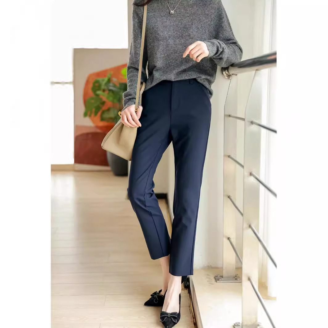 渠道货！通勤显瘦 客供四面弹面料 筋骨感气质烟管西裤锥形裤女秋