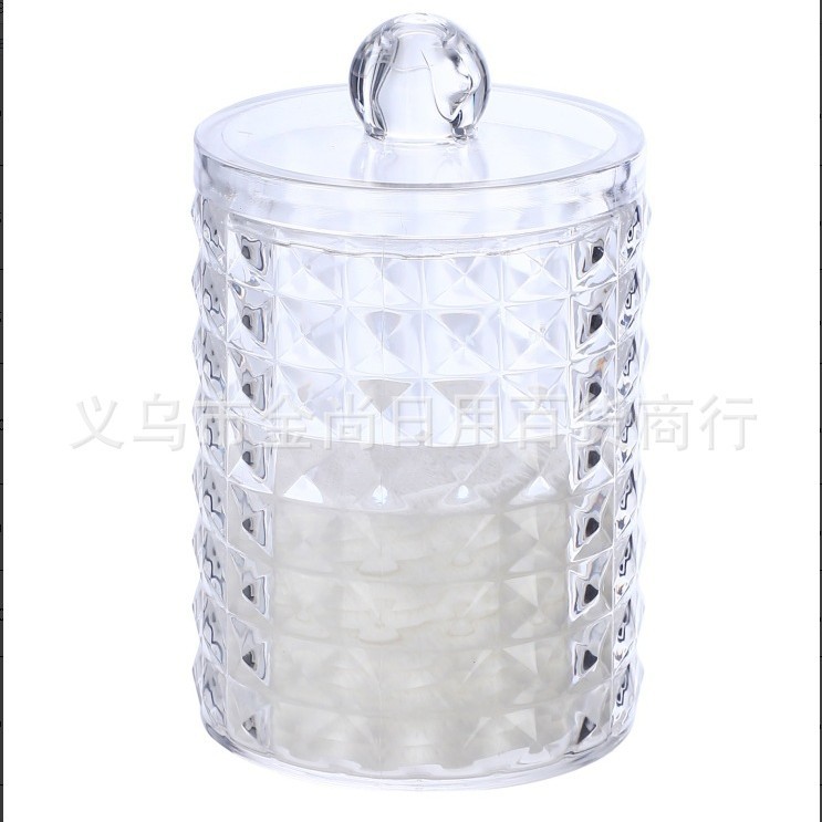 Cotton swab box, bamboo lid, transparent lid, cotton storage box, cosmetics organization box, jewelry and accessories, round storage can strap Specification drawing