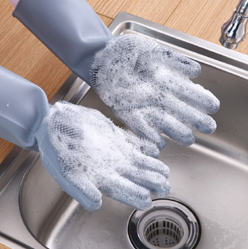 家务厨房硅胶洗碗手套女多功能家务清洁厨房神器不沾油洗刷手套详情图3